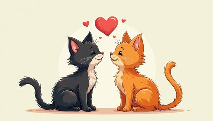Fototapeta premium Heartwarming Animation: Celebrate Love Your Pet Day with Two Colorful Cats