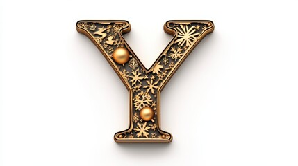 Ornate Letter Y with Snowflakes and Decorative Elements