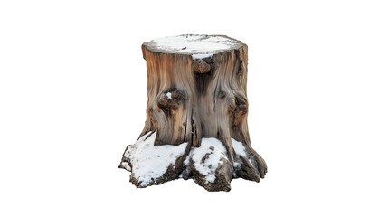 Snow dusted tree stump winter scene nature photography isolated on transparent background