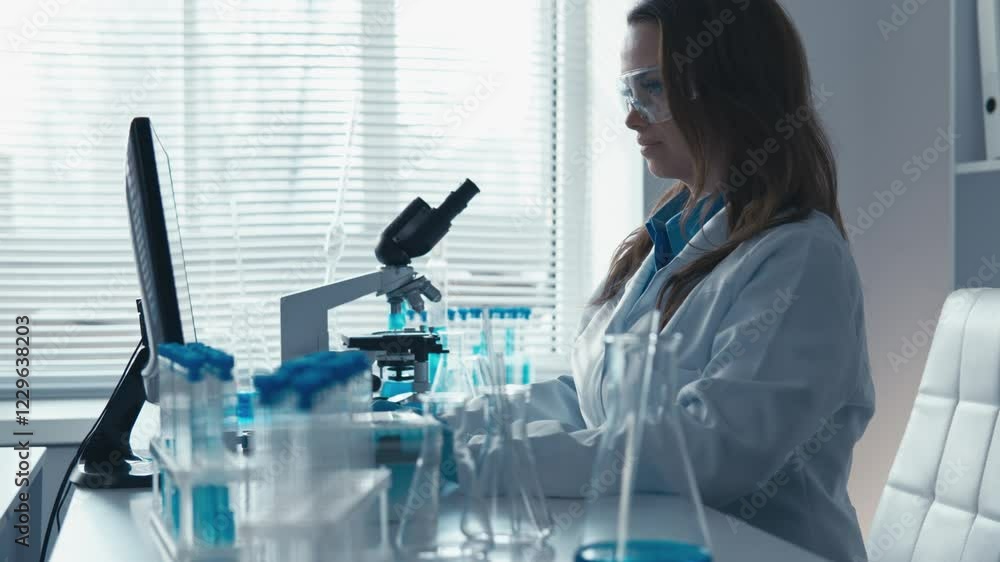 Aufkleber A dedicated scientist is carefully analyzing various samples in a modern, stateoftheart laboratory environment, focusing on precision and accuracy in their research and experiments