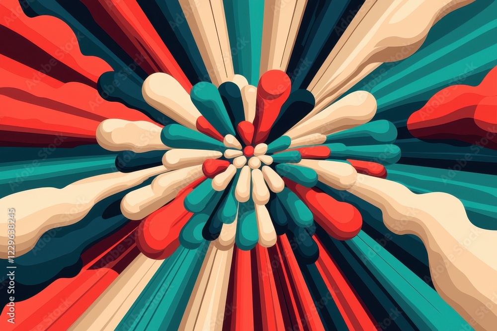 Poster abstract colorful burst dynamic 3d design red teal cream radial pattern explosion effect
