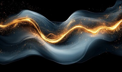 Golden sparkles flow through dark smoky waves
