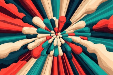 Abstract Colorful Burst Dynamic 3D Design Red Teal Cream Radial Pattern Explosion Effect