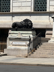  The Arts and Design Building with the Statue of Lions outside in Washington DC.