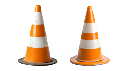 Two Orange and White Traffic Cones Safety Warning Signs