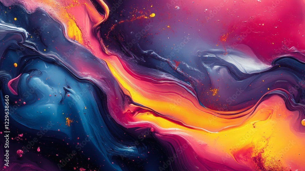 Poster bright swirling streams of neoncolored liquids flowing dynamically creating bold cartoonstyle waves 