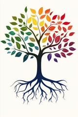 Obraz premium Colorful Tree with Vibrant Leaves and Roots Design