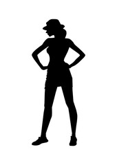 Vector illustration of woman silhouette wearing hat. Stylish and dynamic pose.