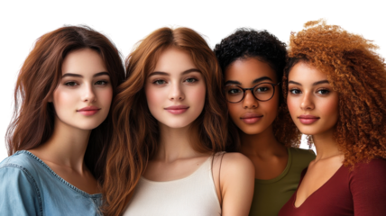 Diverse group of young women posing together in a friendly and warm atmosphere