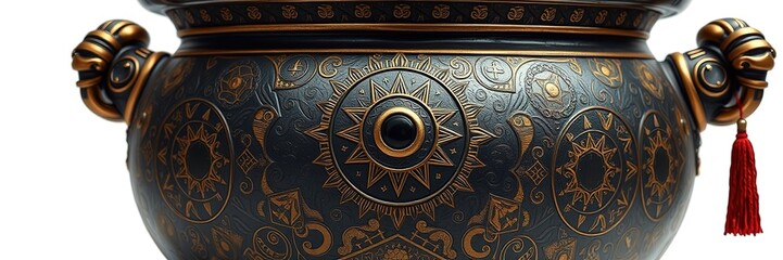 Obraz premium Enchanting Cauldron with Celestial Symbols and Geometric Patterns