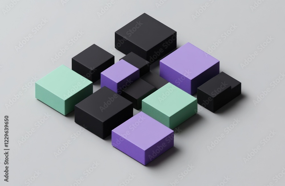 Poster abstract 3d rendering of colorful cubes.