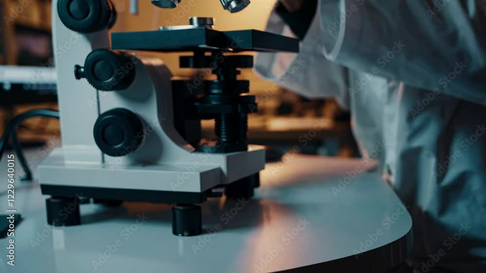 Poster discovering the microscopic world with vfx and hud elements in a futuristic lab setting