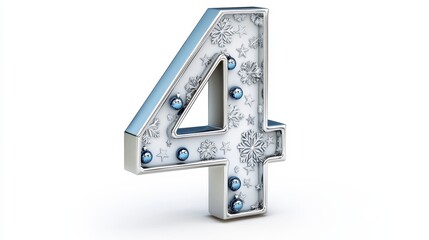Fototapeta premium Decorative Number Four with Snowflakes and Blue Ornaments Design