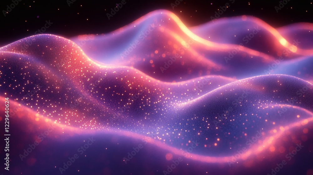 Poster bright ultraviolet patterns flowing wave effects and a glowing spectrum creating an abstract modern 