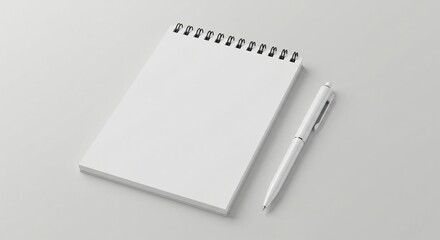 A blank spiral notebook and a white pen placed on a clean, neutral background, symbolizing creativity, writing, and fresh ideas in a minimalist and modern style.