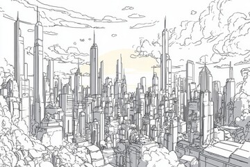 Majestic City Skyline Drawing