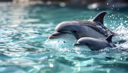 Obraz premium Adorable Dolphins Swimming in Ocean Water