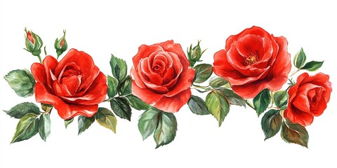 Watercolor Red Roses Floral Border Design