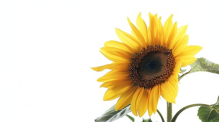 Fototapeta premium A single sunflower with yellow petals and a brown center.