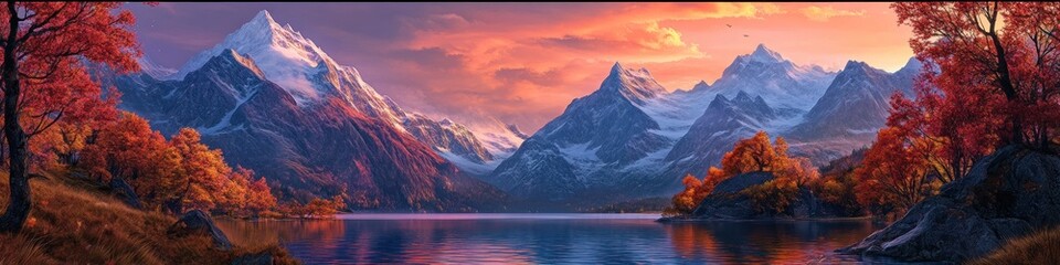 Majestic Autumnal Mountain Lake Panorama