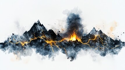 Dramatic Mountain Landscape with Lightning and Eruption