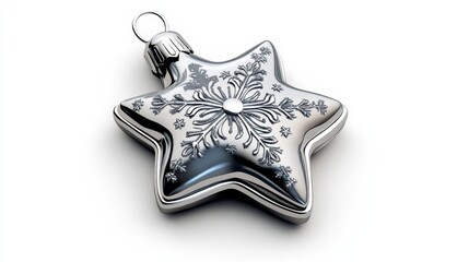 Silver Star Ornament with Elegant Snowflake Design for Holidays