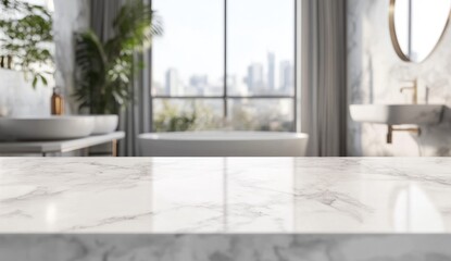 Fototapeta premium Luxurious Modern Bathroom with Marble Vanity and City View