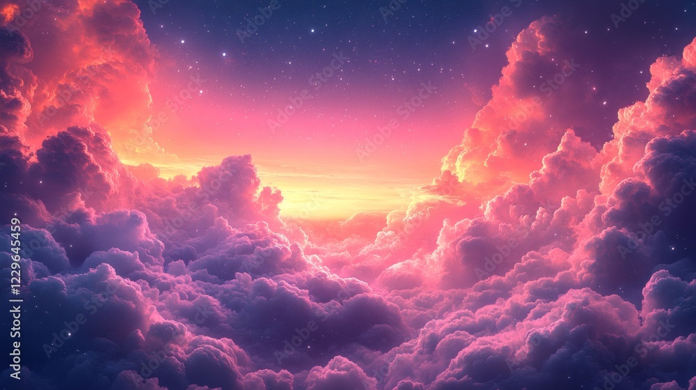 Aufkleber colorful background featuring swirling fluffy clouds shimmering stars floating across a gradient sky