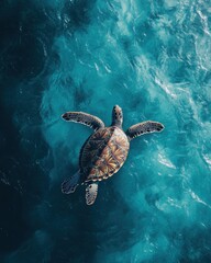 Fototapeta premium Majestic Sea Turtle Swimming Gracefully Through Clear Turquoise Waters of a Vibrant Ocean Landscape