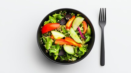 Colorful and Nutritious Vegetable Salad with Quinoa in Black Bowl