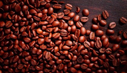 Fototapeta premium Exploring the rich texture and aroma of freshly roasted coffee beans on a wooden surface