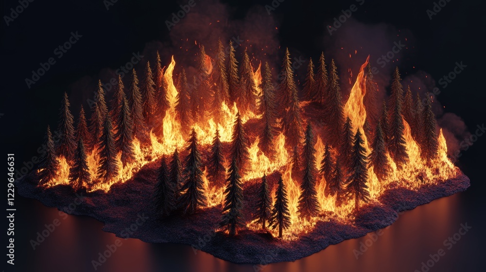 Poster a forest fire is burning in a computer generated image