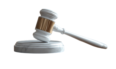 White Gavel With Gold Accents On Marble Base, 3D Render