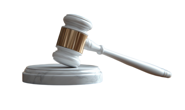 White Gavel With Gold Accents On Marble Base, 3D Render