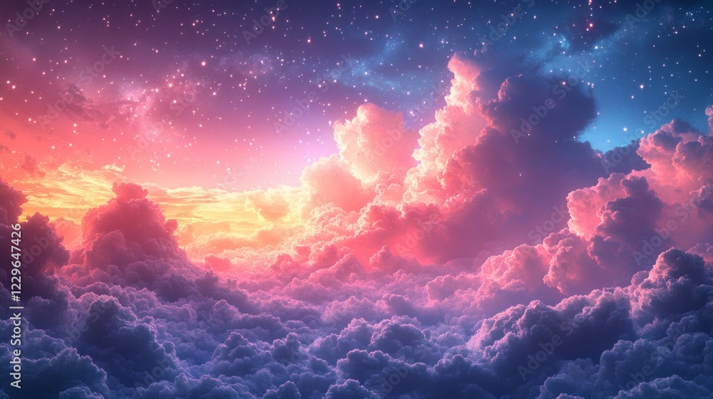 Aufkleber colorful background fluffy clouds in shades of lavender and peach floating under a sky full of spark