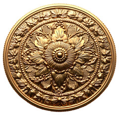 Fototapeta premium Ornate Gold Medallion Vintage Floral Design Decorative Ceiling Rose Antique Style Intricate Relief