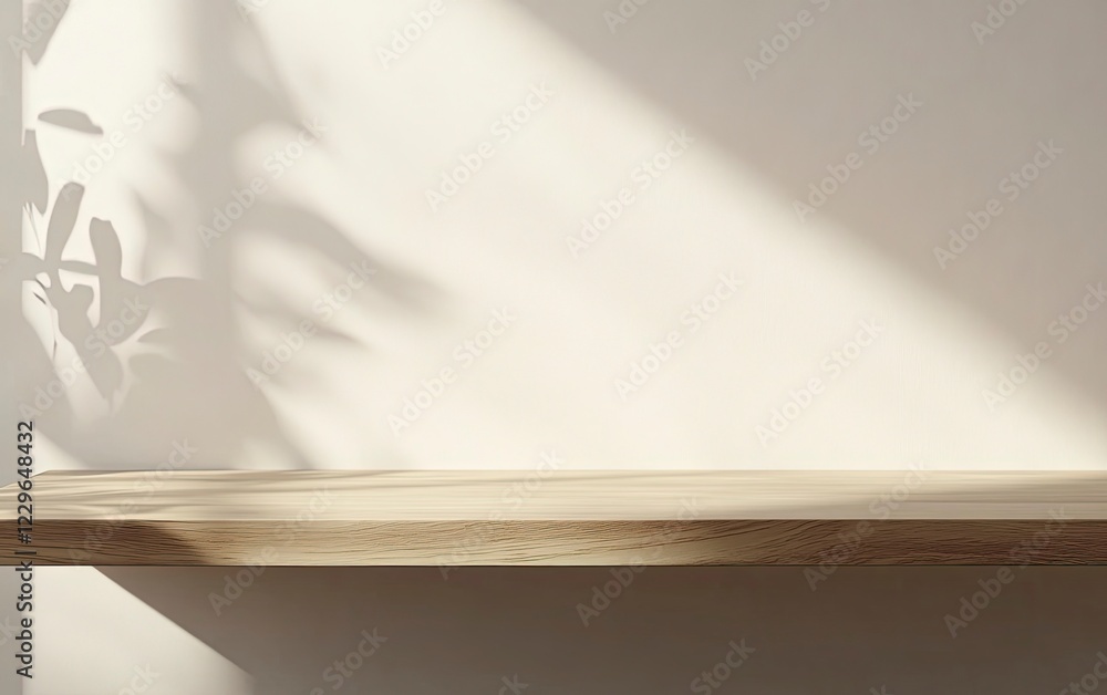 Poster 3d render of a podium background with a water reflection on a beige wall and a wooden stage, showcas