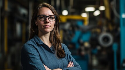 Portrait of a confident female engineer in a manufacturing plant, empowering workplace branding shot.