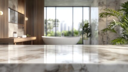 Fototapeta premium Modern Bathroom Interior with Marble Countertop