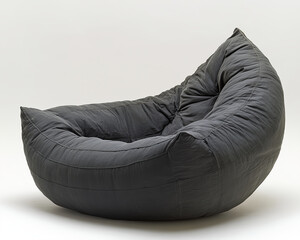 Black amorphous blob, the shape of a beanbag, isolated on a white background, high-resolution photography. 