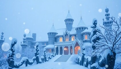 Snow Covered Castle Winter Wonderland Scene