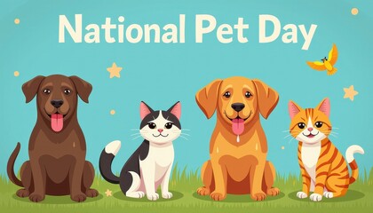 Fototapeta premium Celebrate National Pet Day with Our Animated Dog and Cat Poster Above a Starry Sky