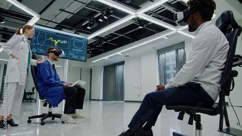 Poster exploring virtual reality technology in a futuristic lab environment with advanced vfx and hud eleme