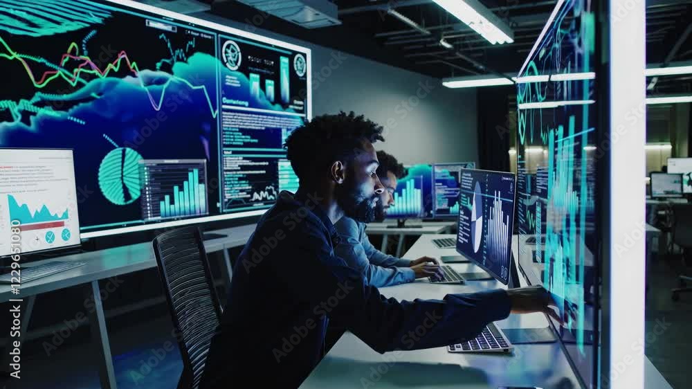 Leinwandbilder Exploring futuristic VFX and hologram technology in a modern data analysis workspace