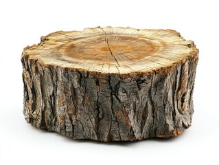 Tree stump on white background, cross-section visible