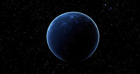 Futuristic Blue Planet with Rings in Deep Space - Cosmic Digital Art