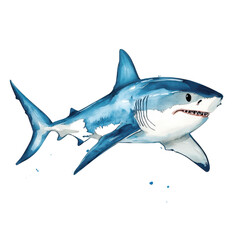 Fototapeta premium Colorful watercolor illustration of a majestic shark swimming in the ocean., isolated on a transparent background.