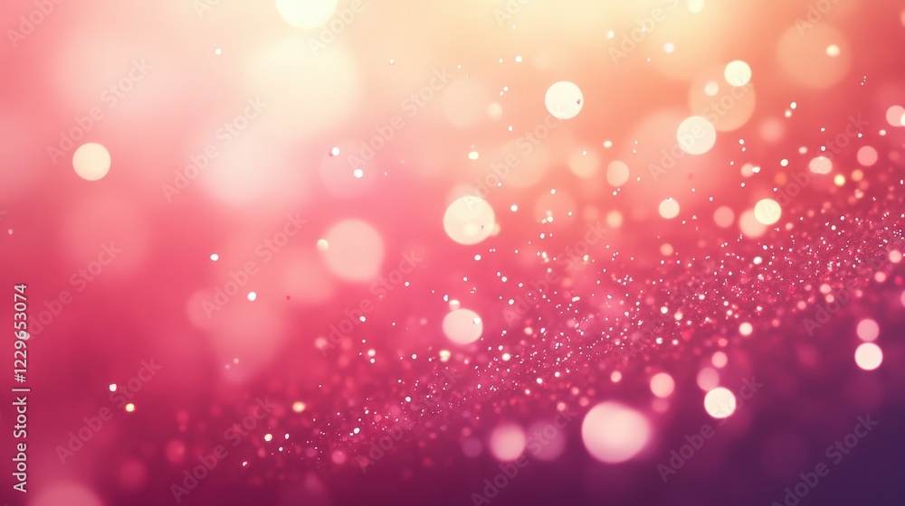 Poster bokeh lights, abstract background with shimmering particles in warm hues, creating a soft glow effec