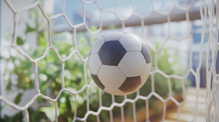 Naklejka premium Closeup of a football ball hitting the net