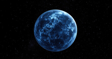 Naklejka premium Futuristic Blue Planet with Rings in Deep Space - Cosmic Digital Art